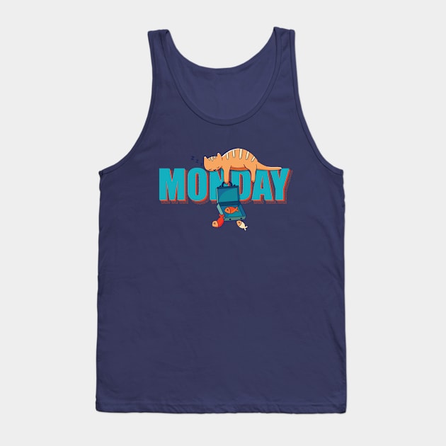 Funny Cat Lazy Monday Tank Top by mai jimenez